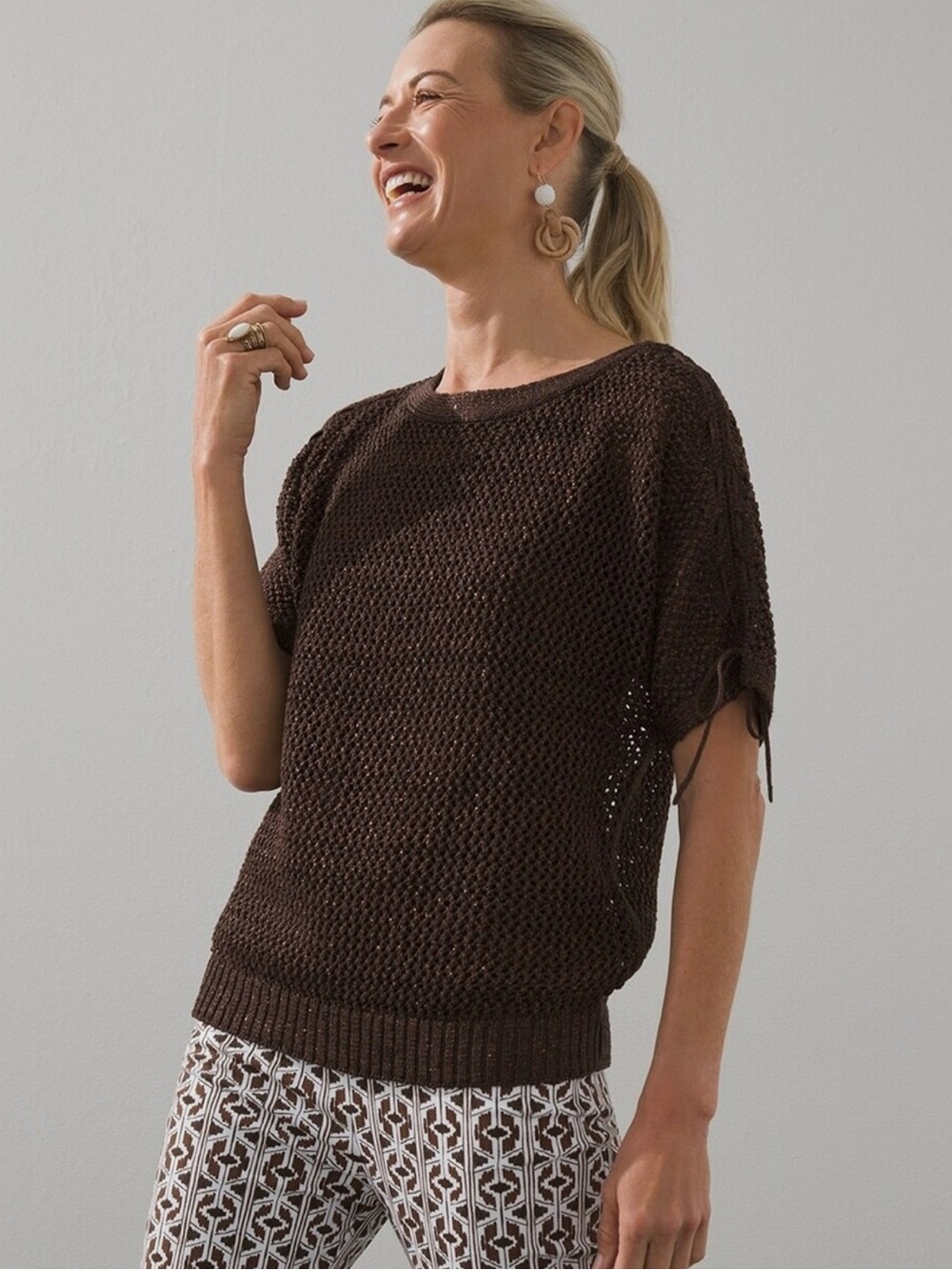 Chico's shimmer metallic espresso Short Sleeve Sweater